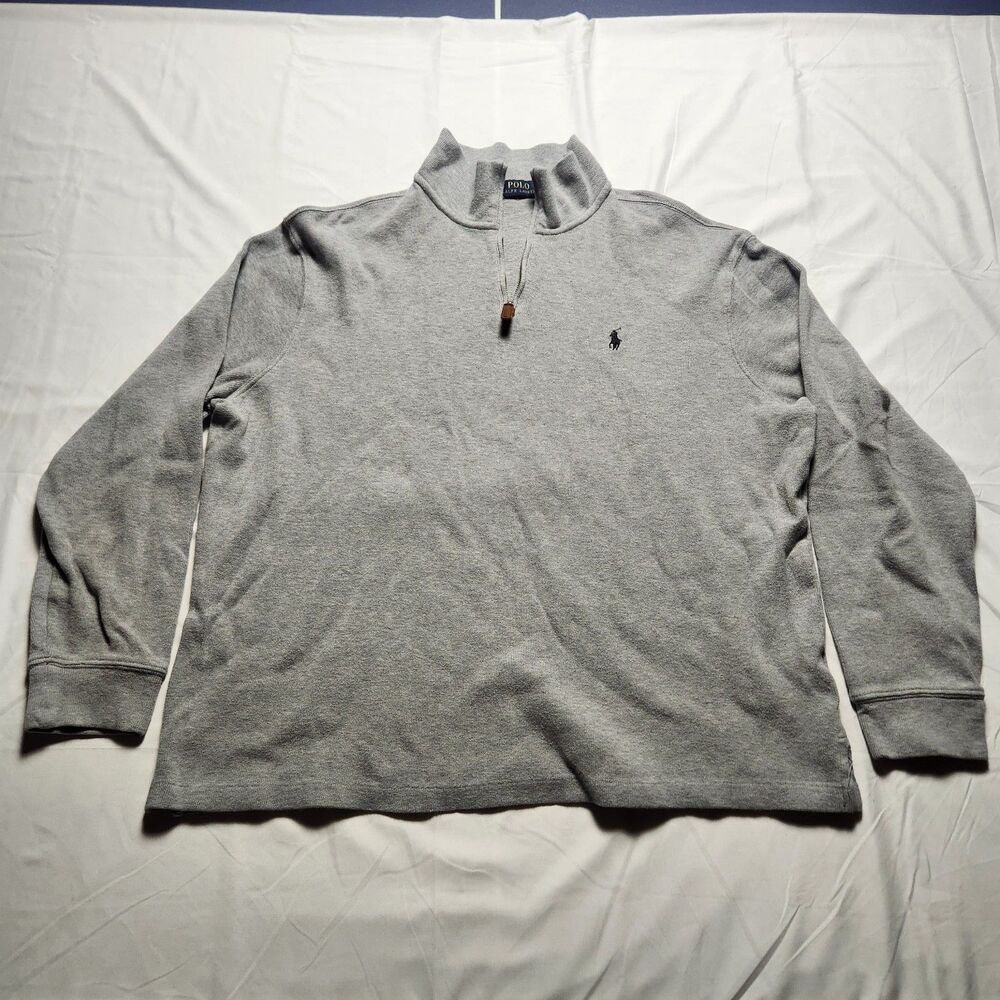 Polo Ralph Lauren Mens XL 100% Cotton 1/4 Zip Sweater Light Grey